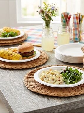 Vintage rattan wicker plate holders set of 6